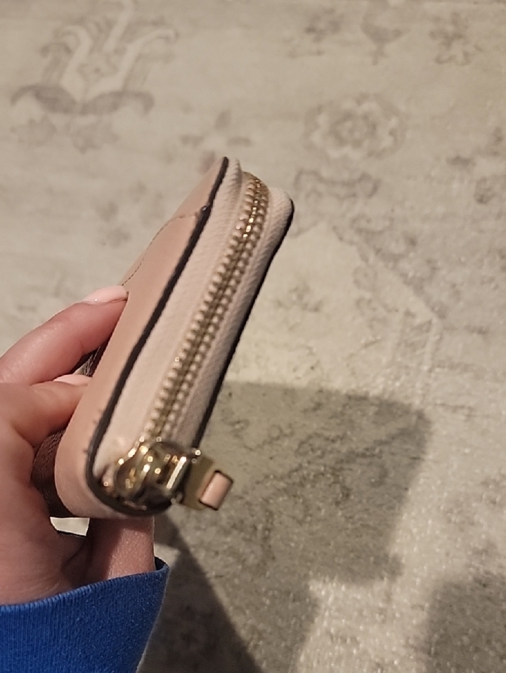 kate spade Pebbled Leather Zip Wallet in Blush Pink with Pink And Gold Spade - Picture 9 of 17